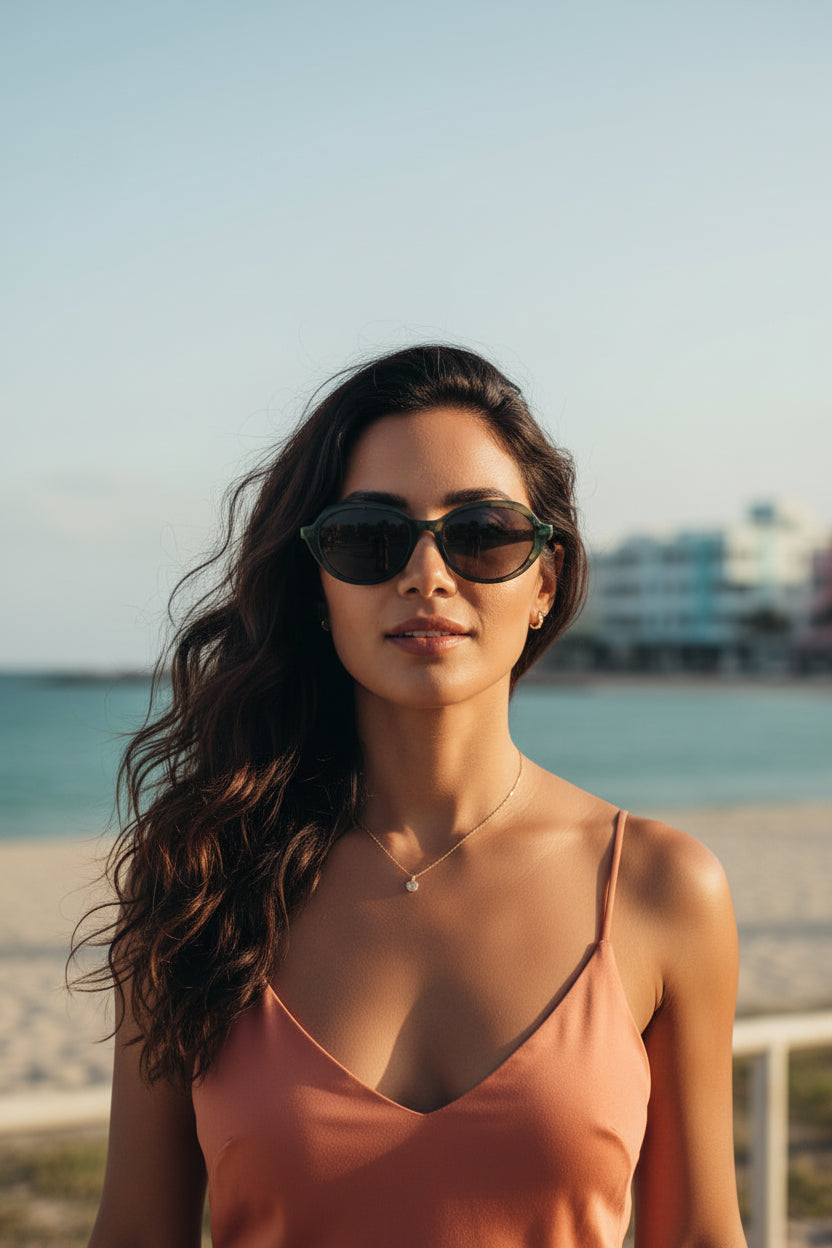 Olivia Green retro oval glasses with vibrant green concentric frame, lightweight durable TR-90 material, and scratch-resistant lenses for unisex fit