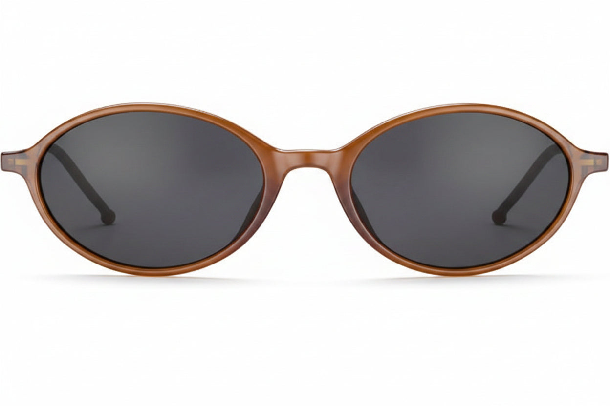 Olivia Brown retro oval eyeglasses in warm brown with concentric pattern, lightweight and unisex design