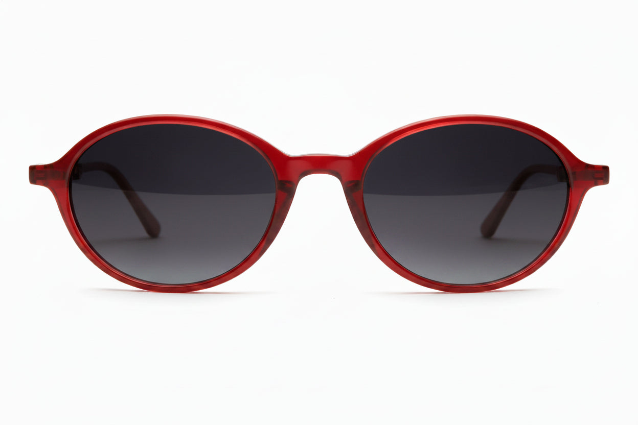 Olivia Burgundy Red retro oval eyeglasses with concentric pattern and rich burgundy frame