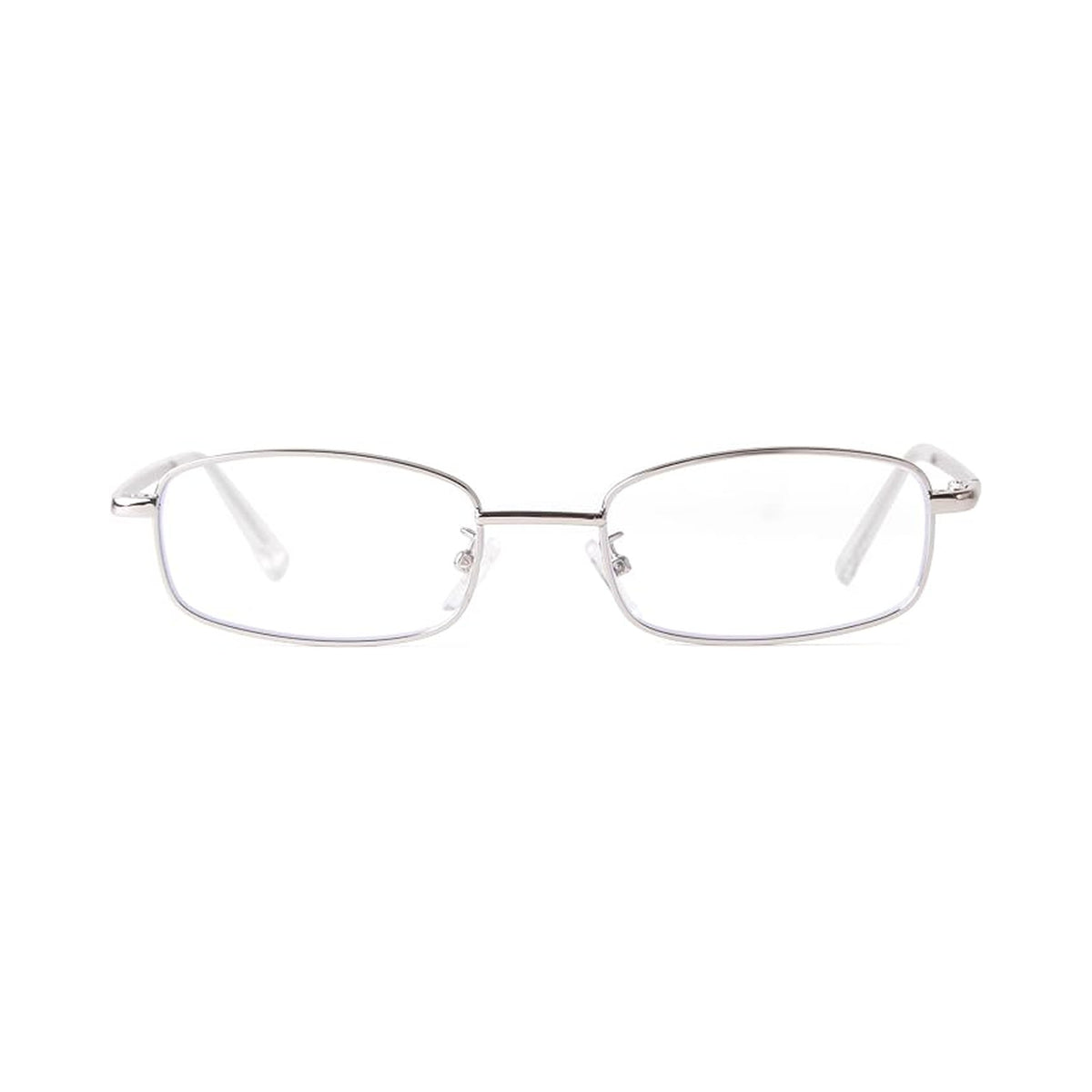 Y2K Silver small rectangle prescription glasses, front view
