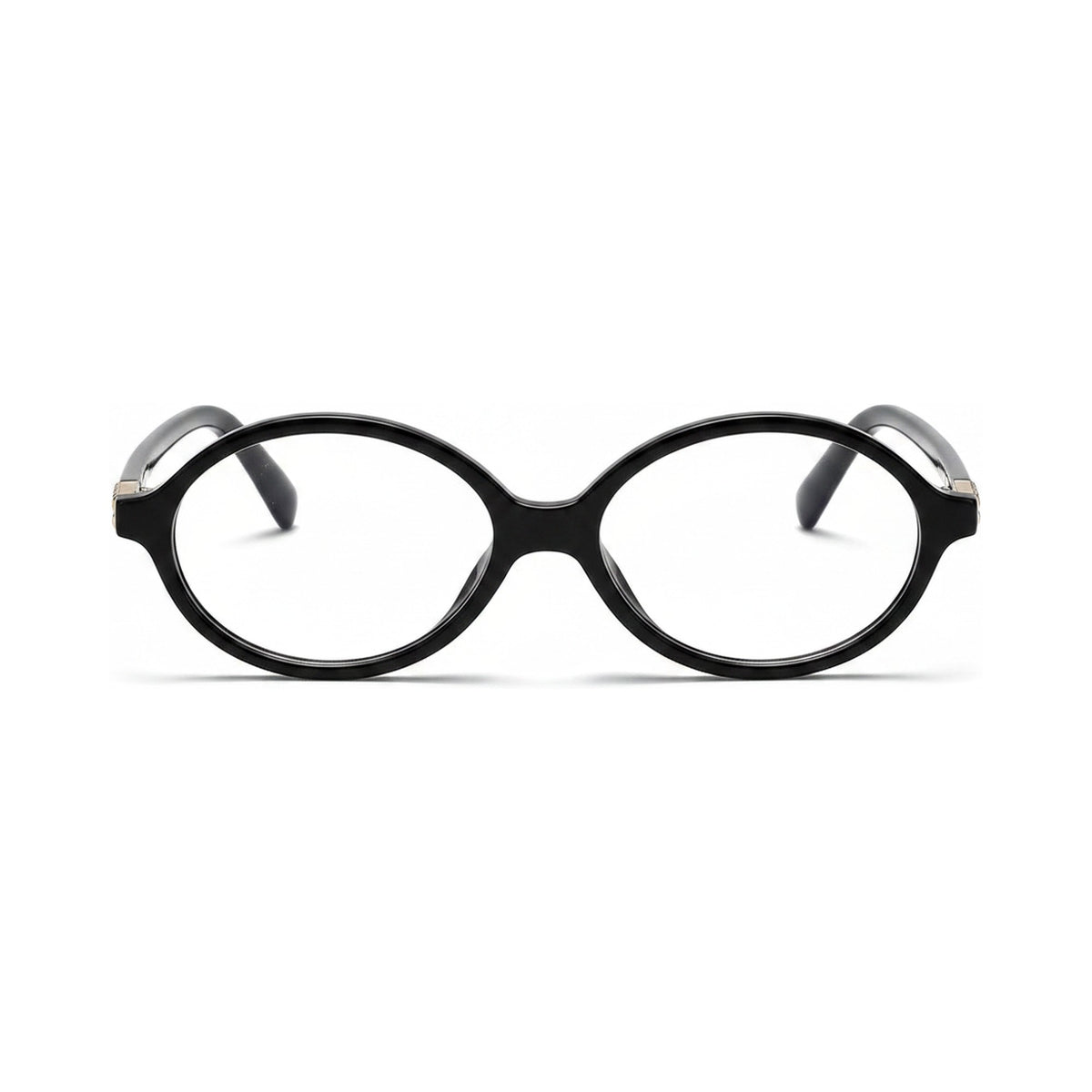Camille Black retro oval prescription glasses, front view