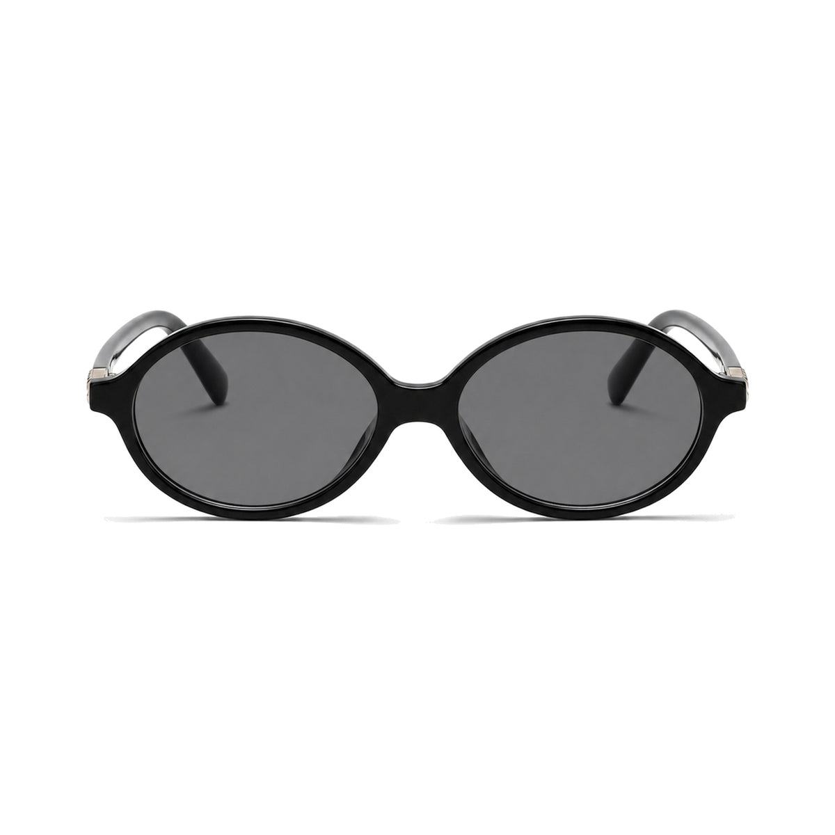 Camille Black retro oval prescription sunglasses, front view