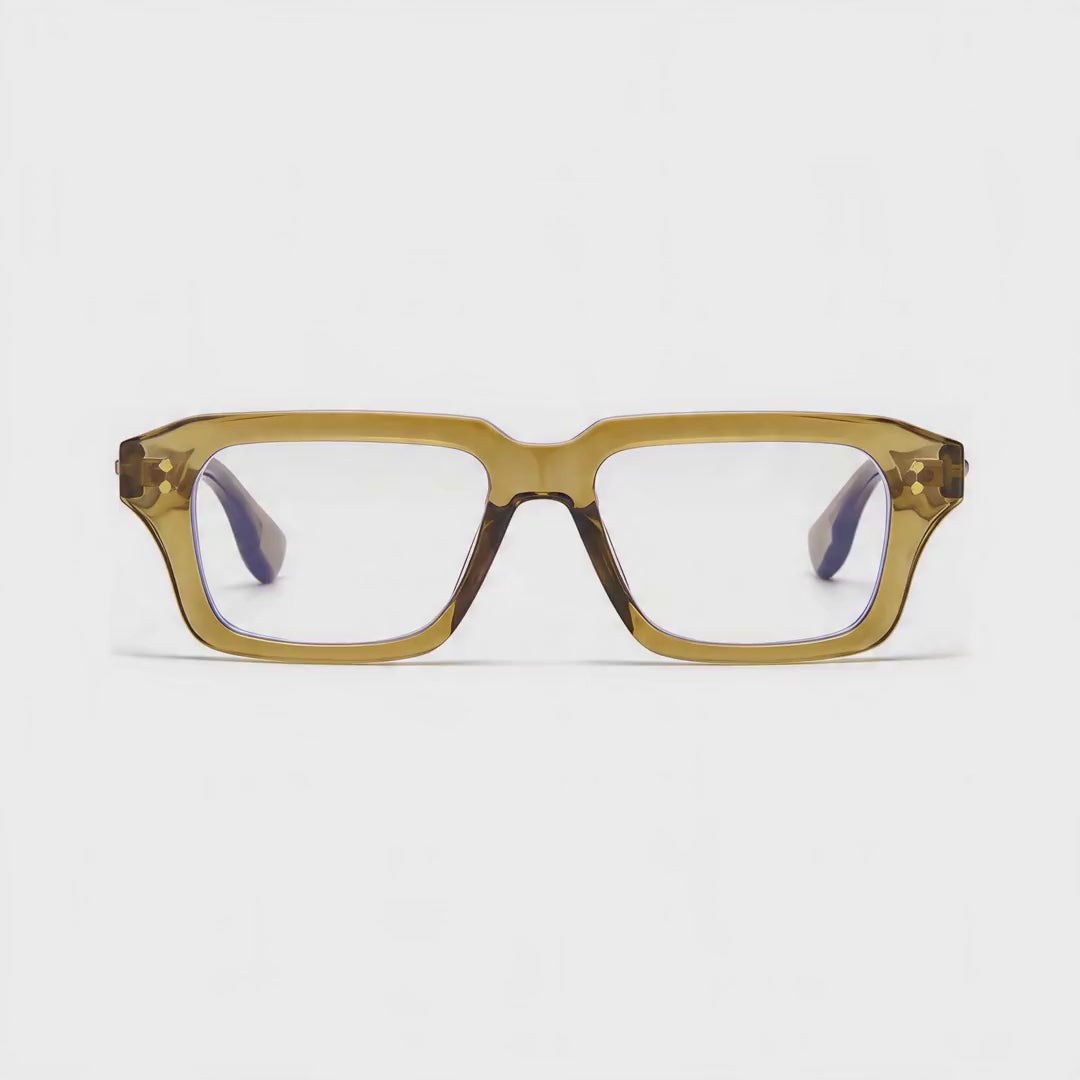 360-degree spinning view of the Miami Olive Green rectangle prescription glasses