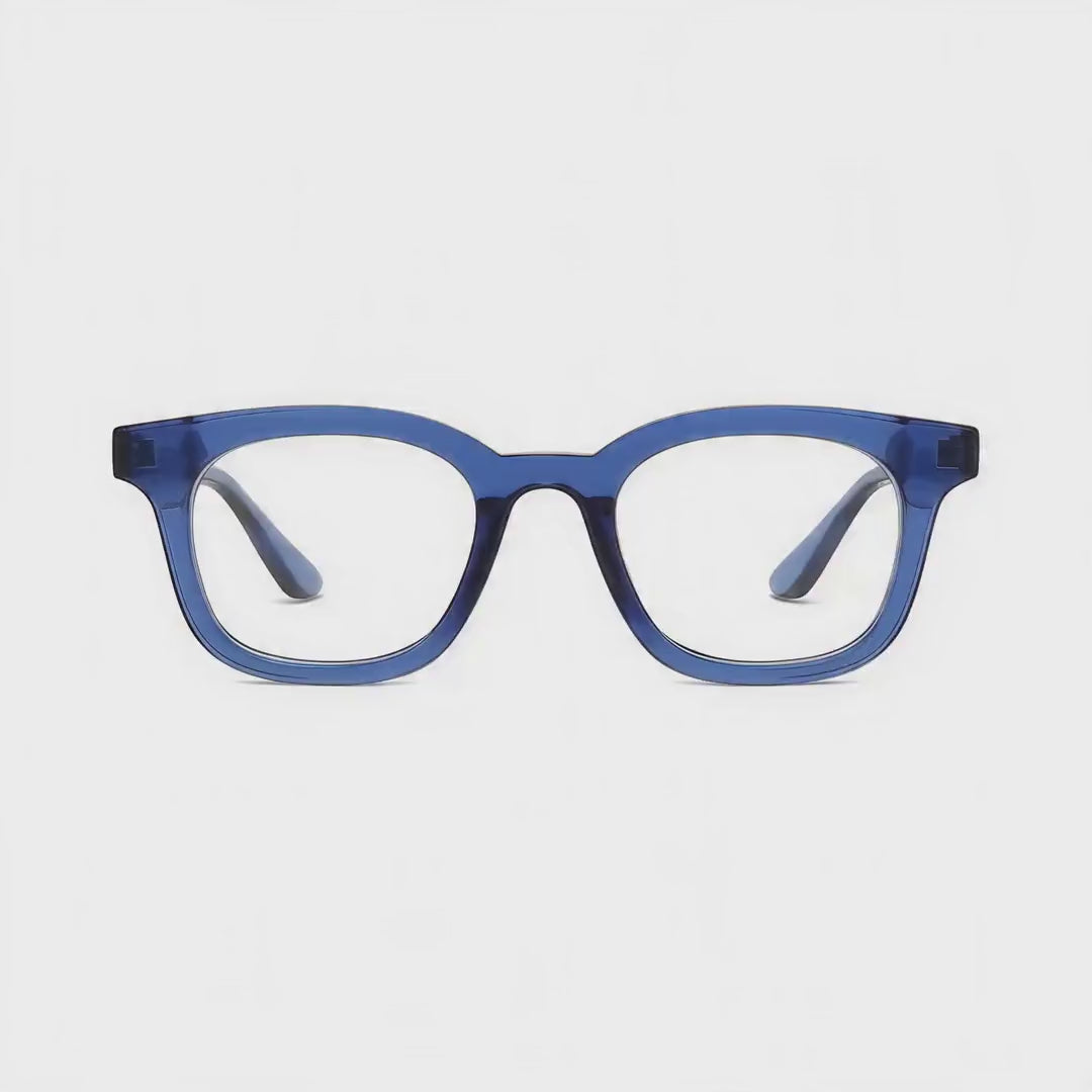 360-degree spinning view of the Toulouse Blue geometric square prescription glasses
