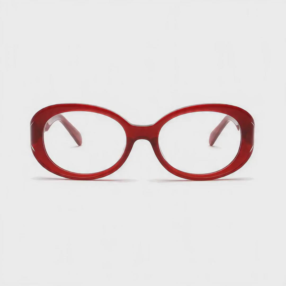 360-degree spinning view of the Milano Women's Red oval prescription glasses