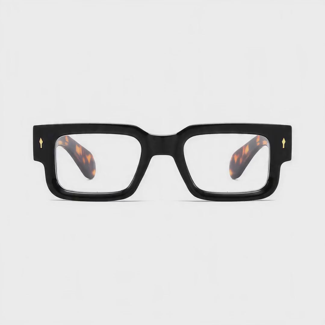 360-degree spinning view of the Firenze Black/Tortoise geometric square prescription glasses