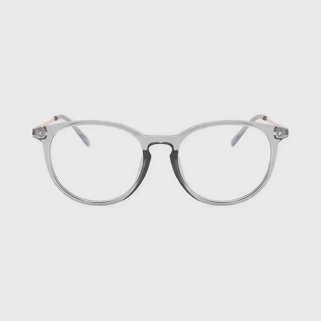 360-degree spinning view of the Sorrento Transparent Gray Italian-inspired prescription glasses