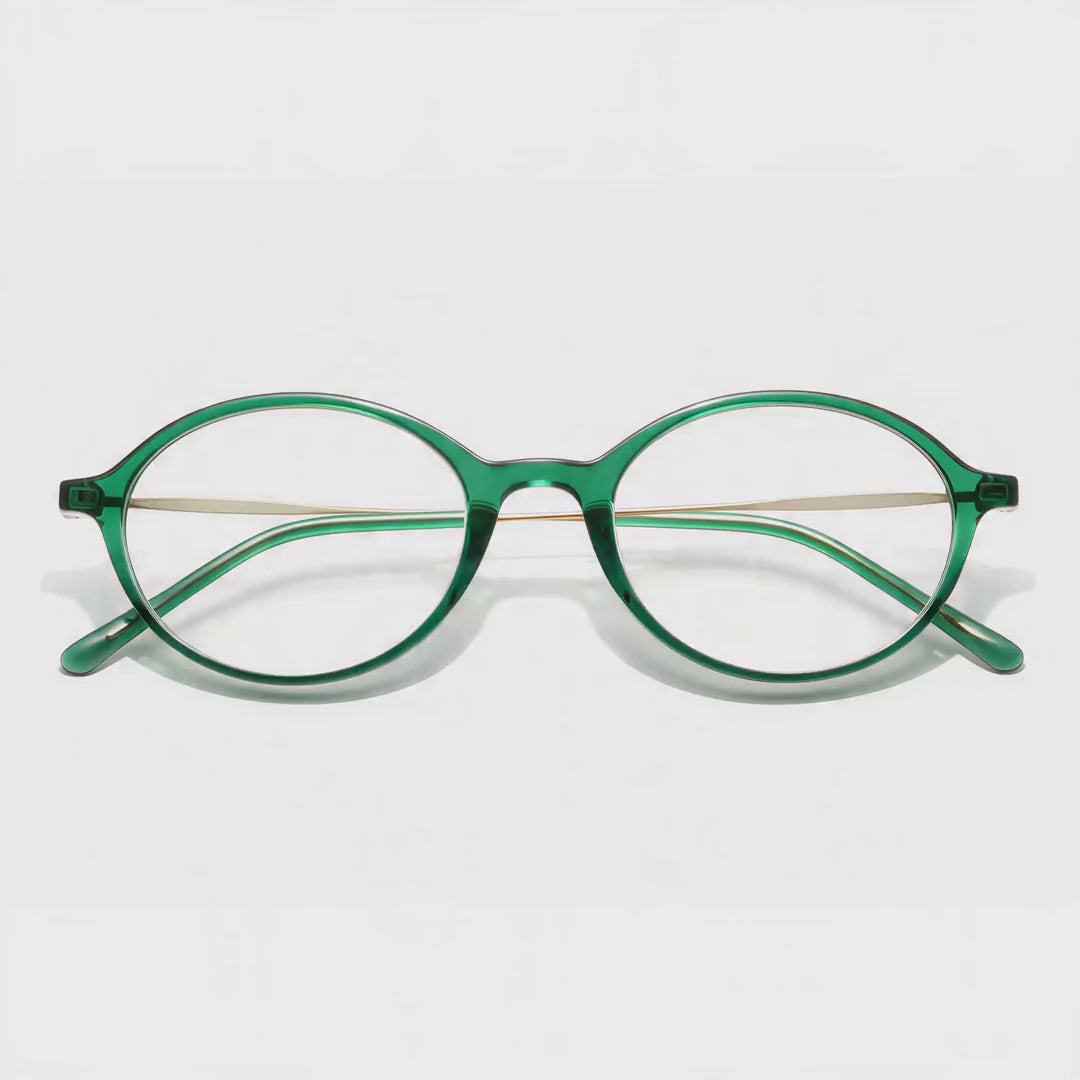 360-degree spinning view of the Olivia Green retro oval prescription glasses