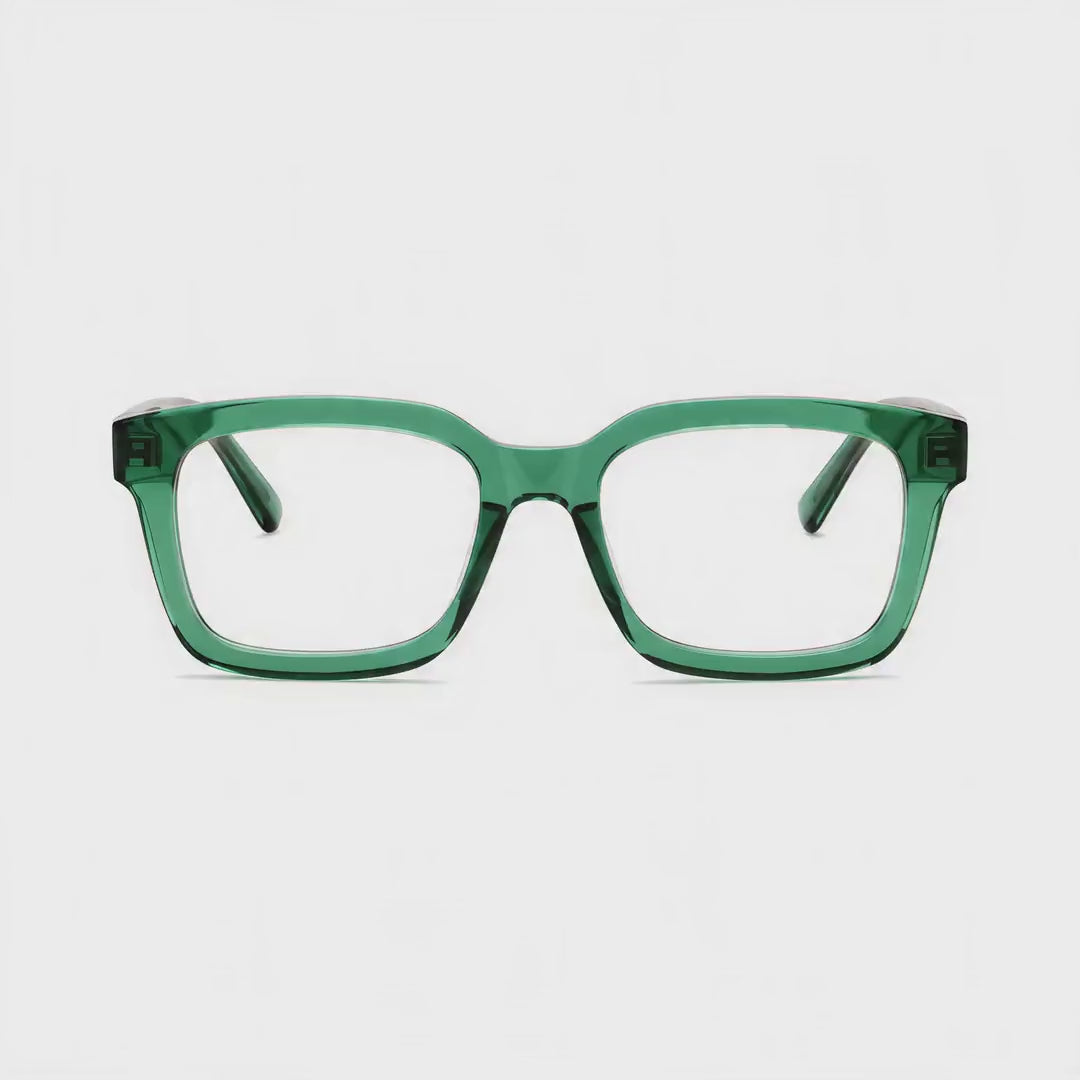 360-degree spinning view of the Havana Green oversized square prescription glasses