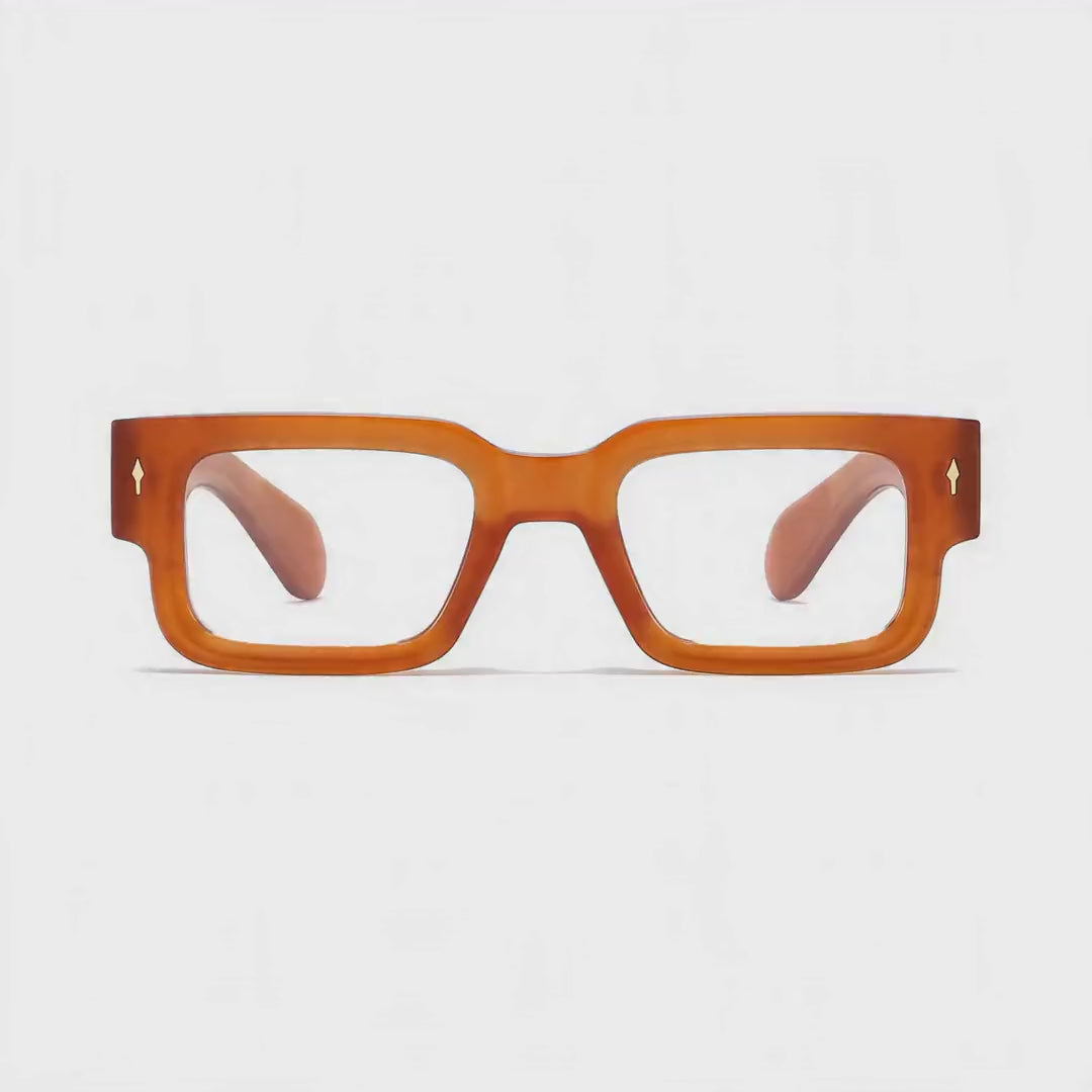 360-degree spinning view of the Firenze Butterscotch geometric square prescription glasses