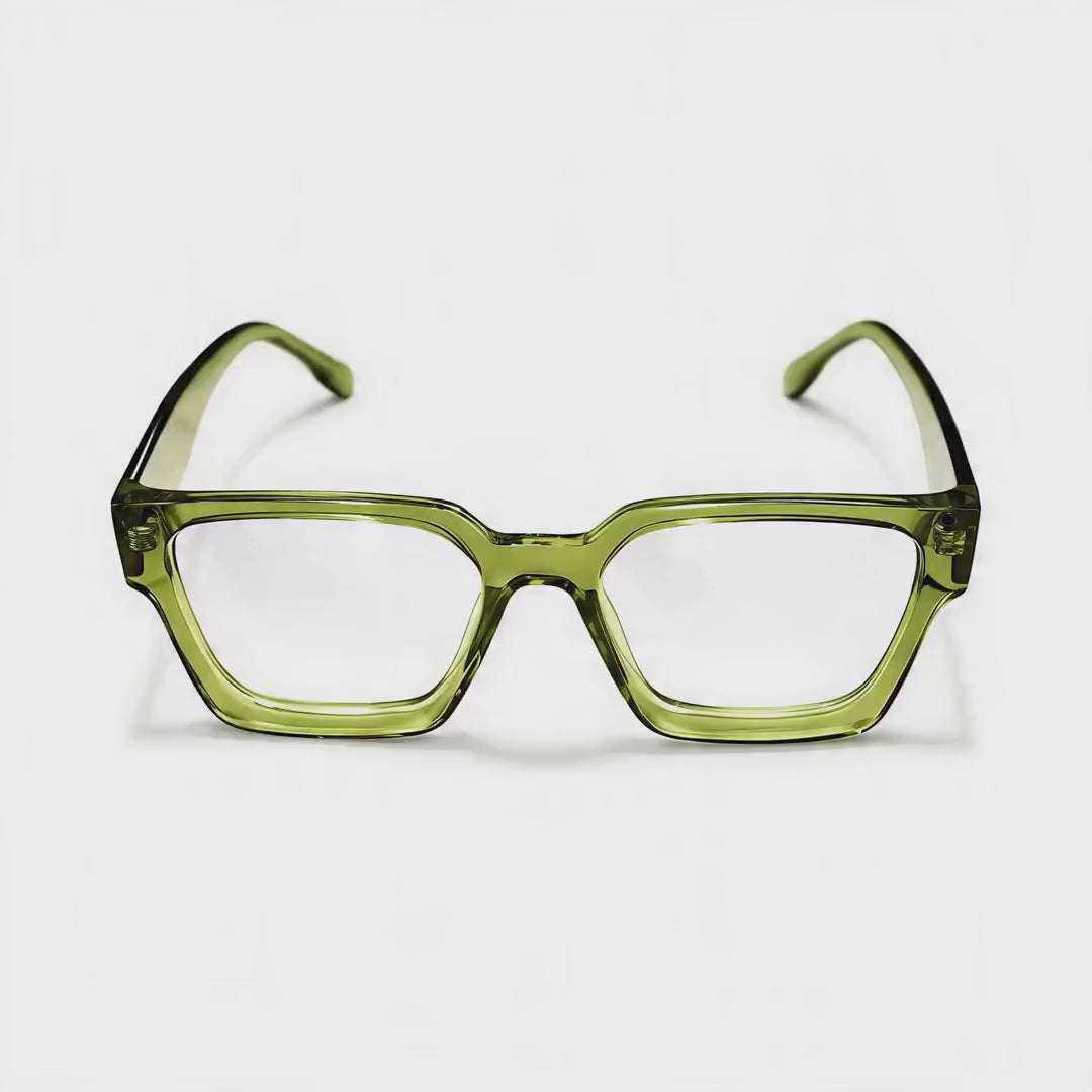 360-degree spinning view of the Sprezza Olive Green European-inspired prescription glasses