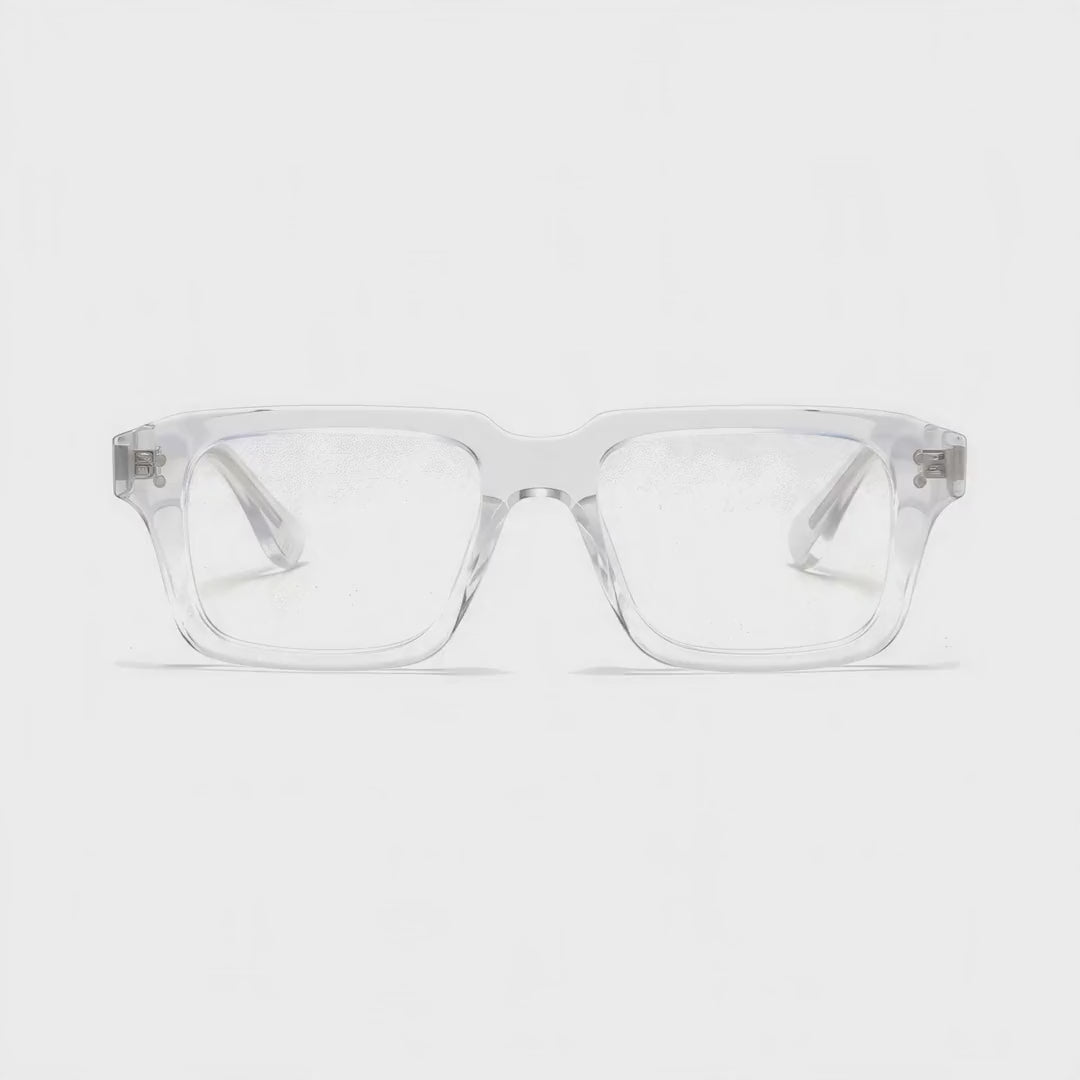 360-degree spinning view of the Miami Clear rectangle prescription glasses