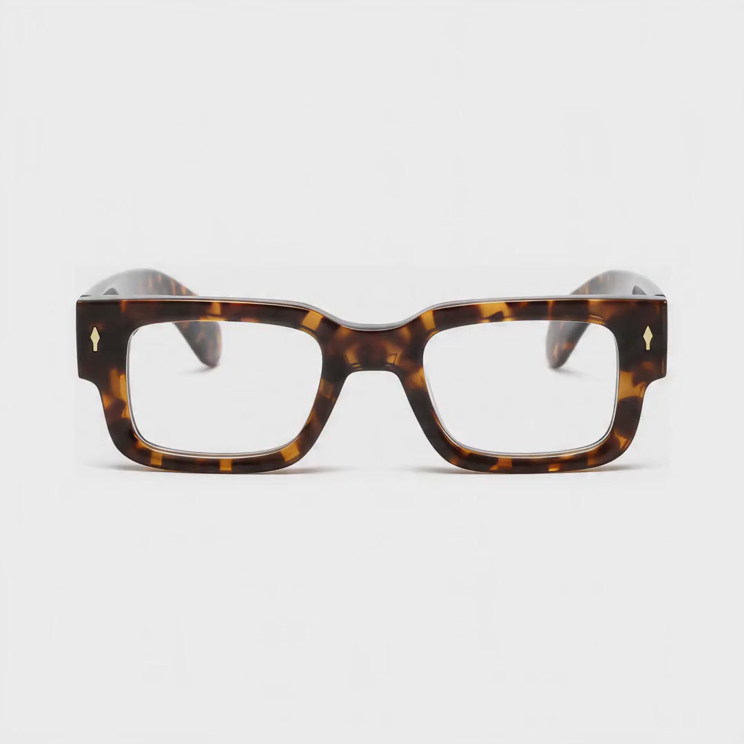 360-degree spinning view of the Firenze Tortoise geometric square prescription glasses