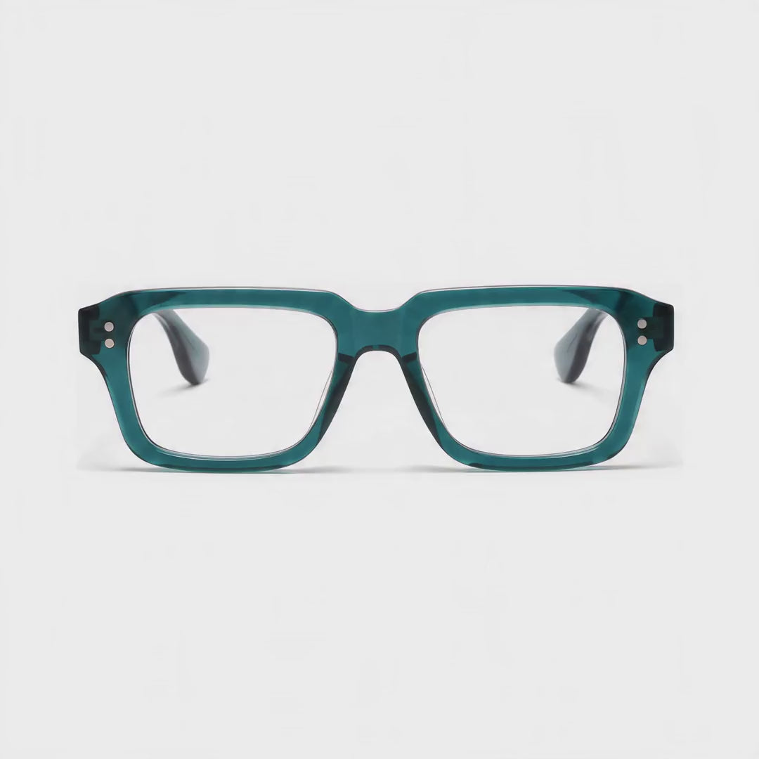 360-degree spinning view of the Miami Dark Blue rectangle prescription glasses