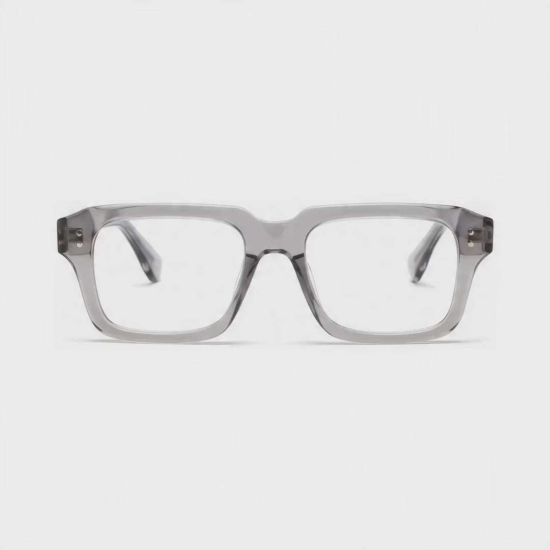 360-degree spinning view of the Miami Transparent Gray rectangle prescription glasses