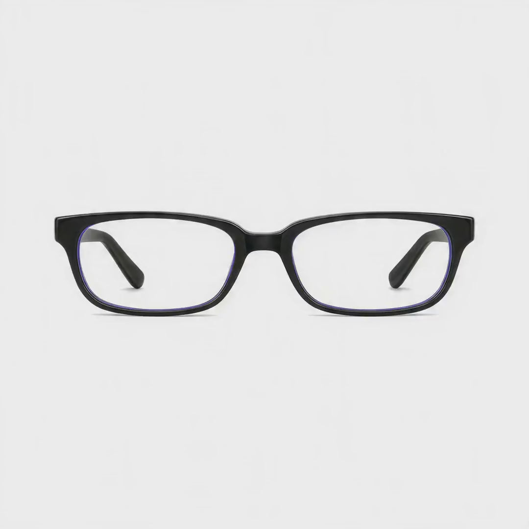 360-degree spinning view of the Bordeaux Women's Black narrow rectangle prescription glasses