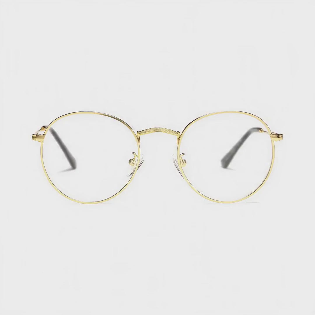 360-degree spinning view of the Vienna Gold round metal prescription glasses