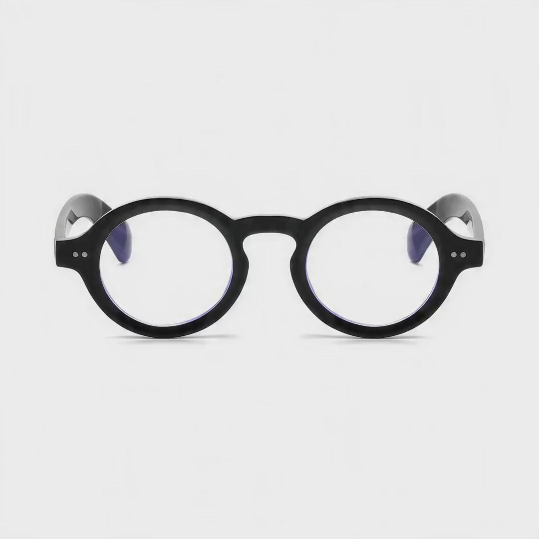 360-degree spinning view of the Amelie Black small round prescription glasses
